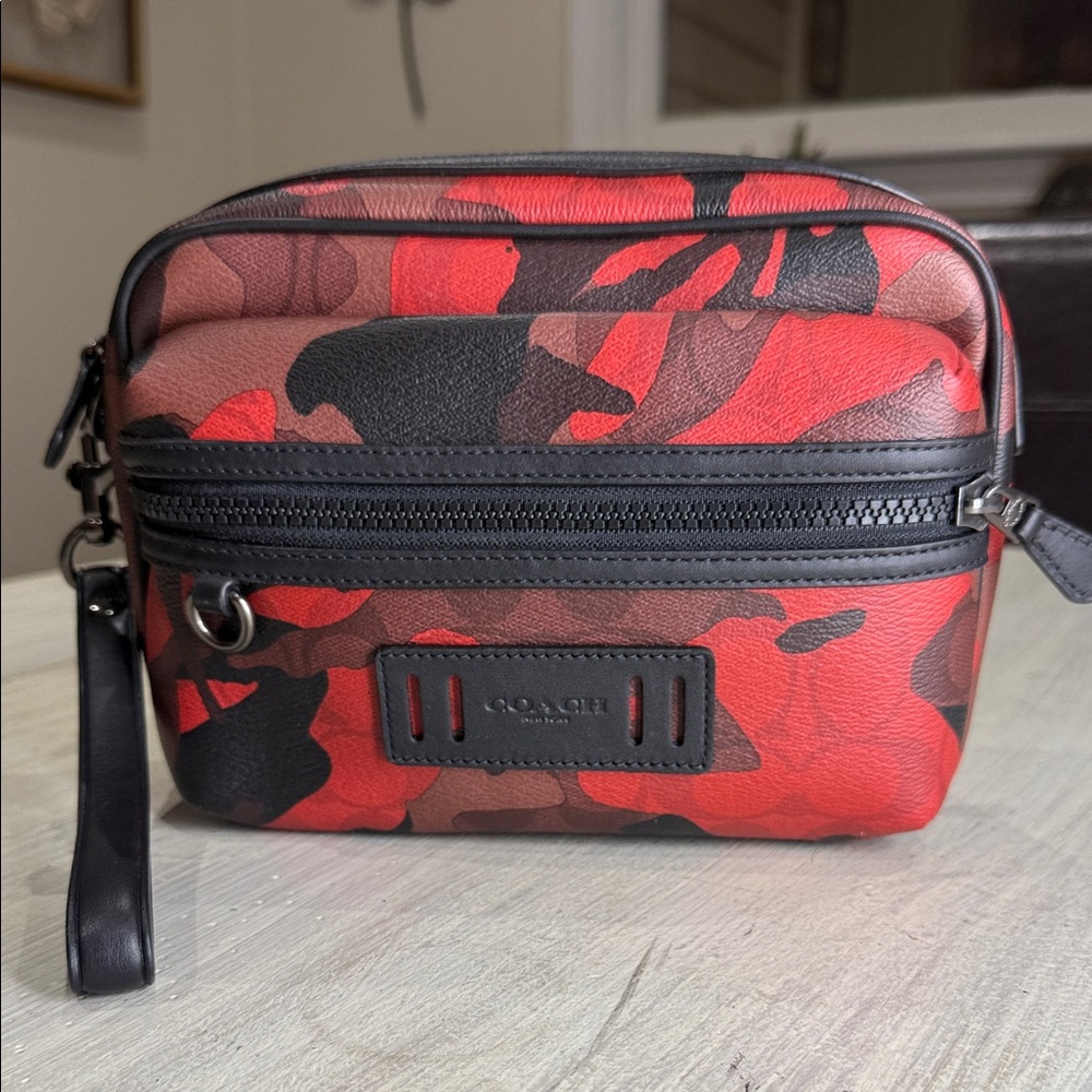 Coach Red and Black Camouflage Toiletry Bag